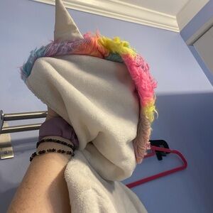 SO Intimates Unicorn Hooded Cape in White with Rainbow Trim for Women